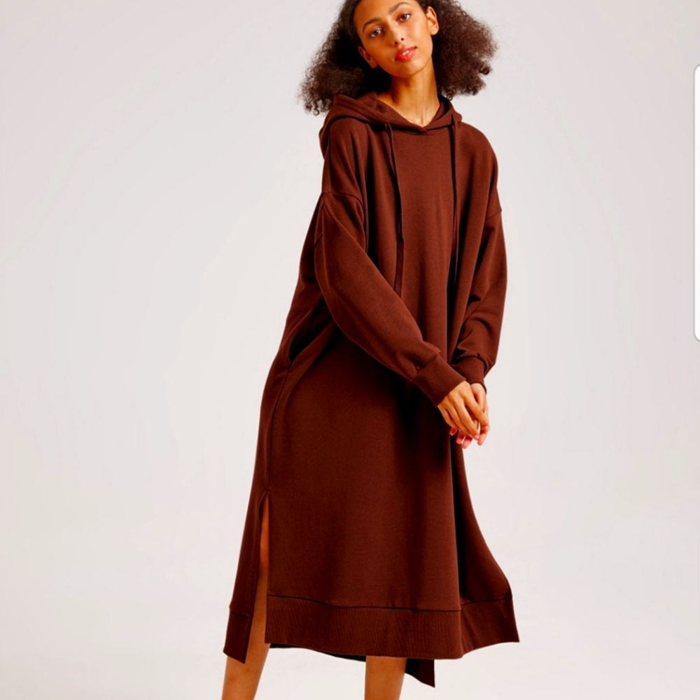 NWT Pullover Hoodie Sweatshirt Dress - Nap Loungewear (Deep Coffee/Rust)